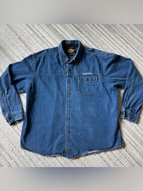 Harley Davidson Denim Long Sleeve Shirt Mens XXL Vintage Biker Button Up Top Y2k
